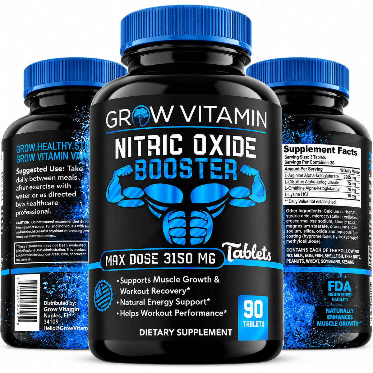 Grow Vitamin Nitric Oxide Booster, 90 Tablets
