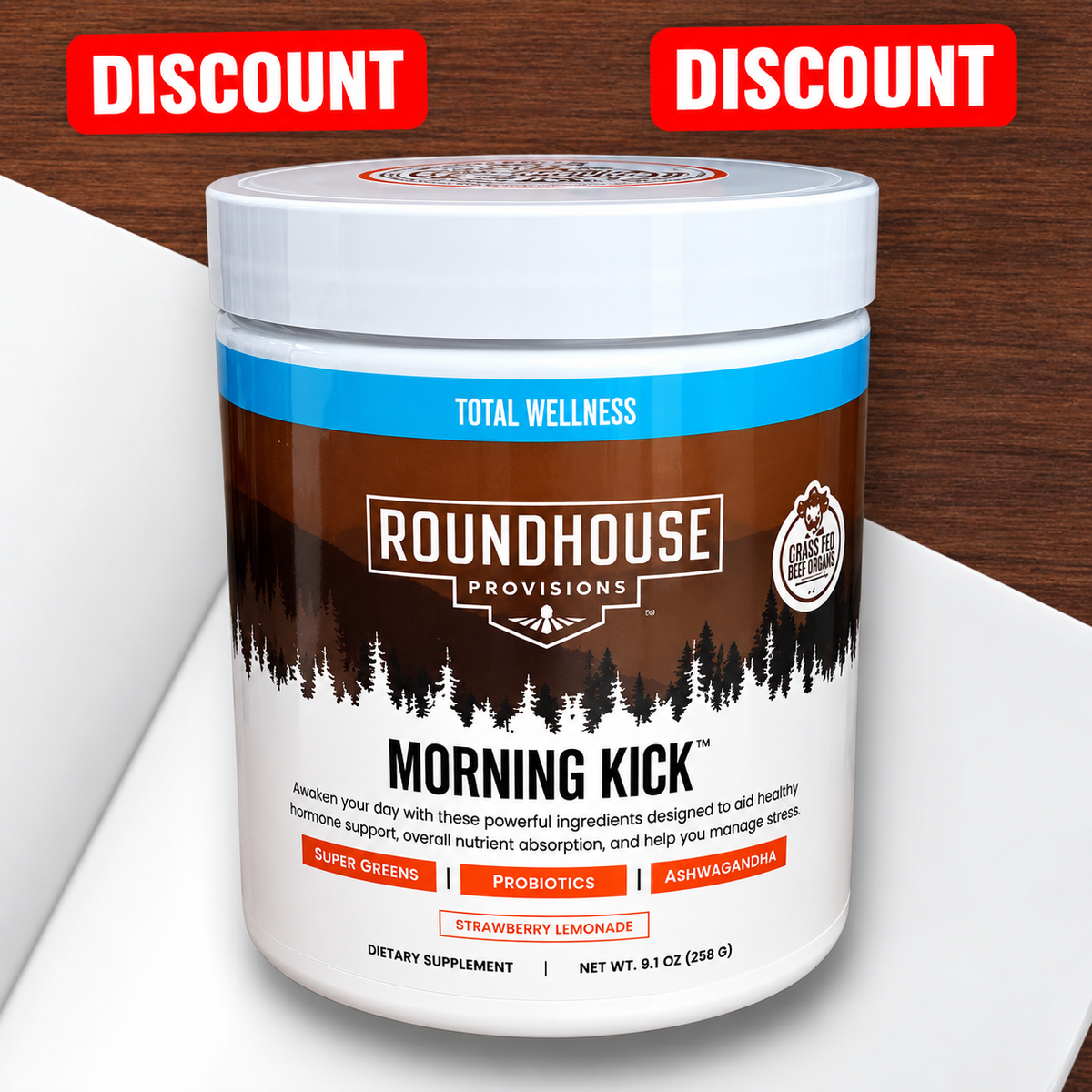 Roundhouse By Chuck Norris Morning Kick, Greens Superfood Powder Supplement with Ashwaganda