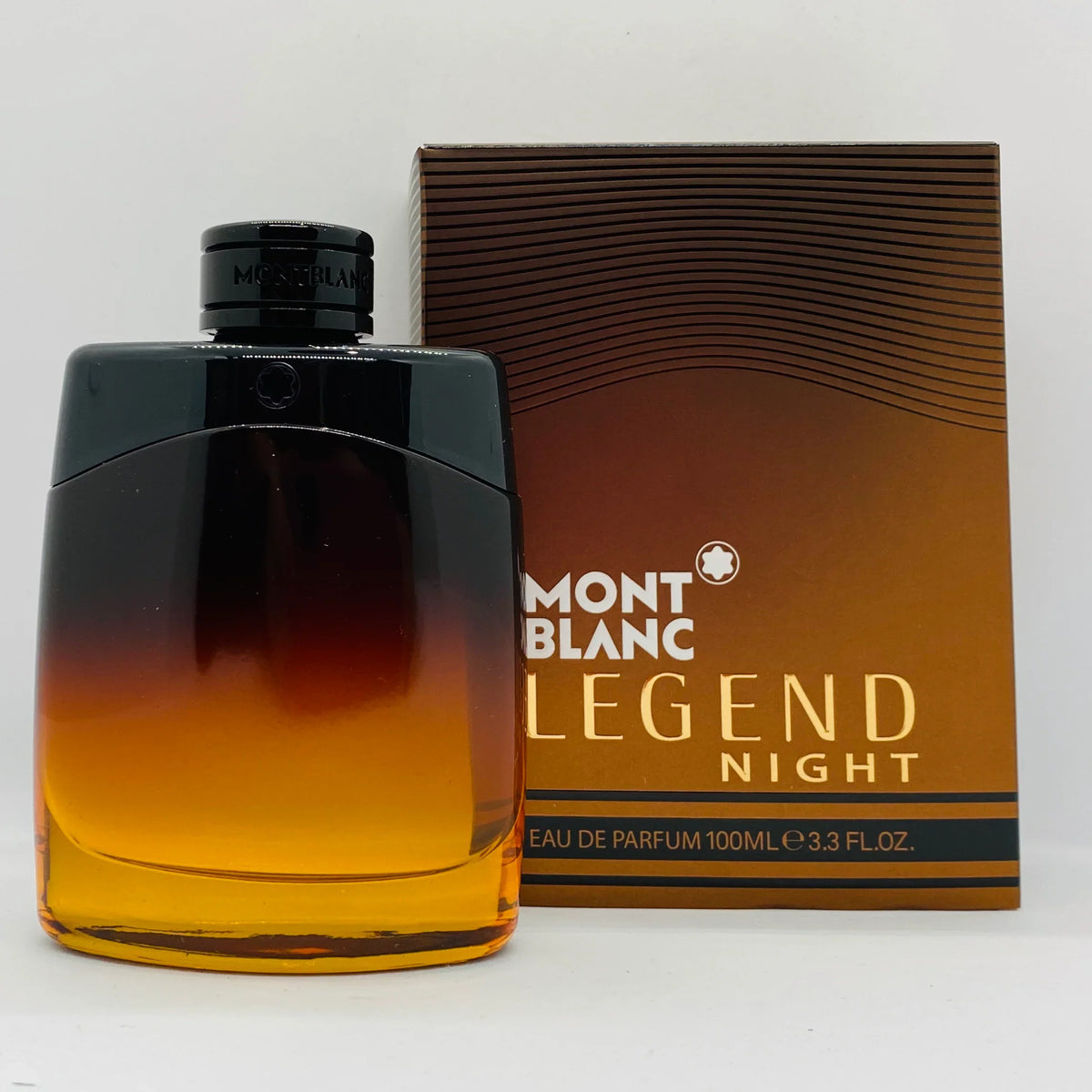Mont Blanc Legend Night perfume bottle and packaging on a white background