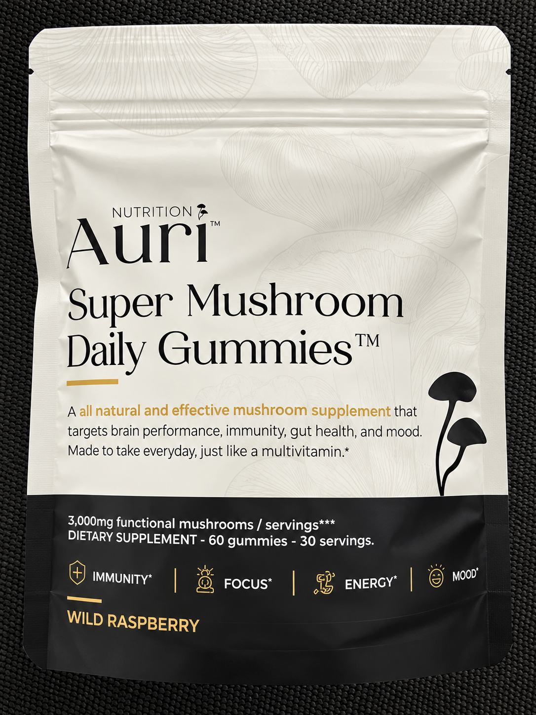 Auri Super Mushroom Daily Gummies, Wild Raspberry, 60 Count
