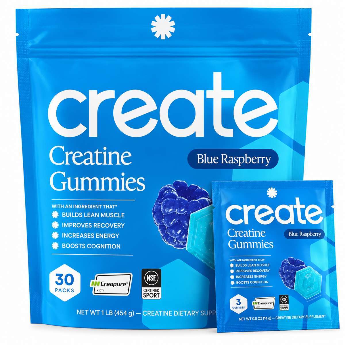 Create Creatine Gummies, Blue Raspberry, 3 Gummies