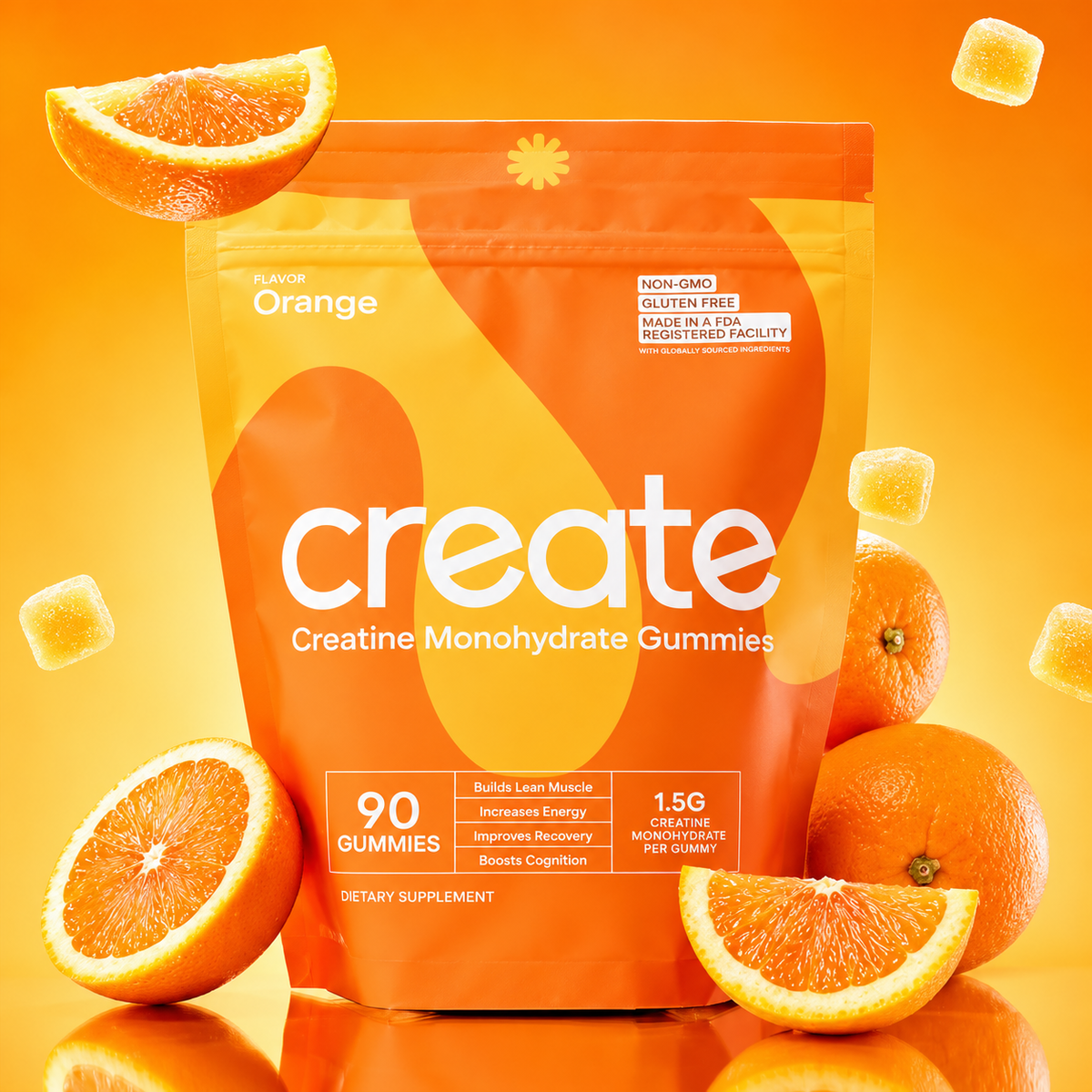 Create Creatine Monohydrate Gummies, Orange, 90 Count
