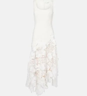 Oscar de la Renta Tweed & Guipure Midi Dress