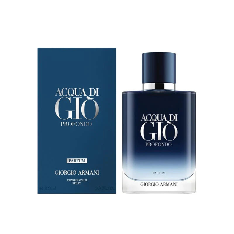 Giorgio Armani Acqua di Gio Profondo perfume bottle and packaging on a white background