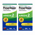Two boxes of Bausch & Lomb PreserVision AREDS 2 eye vitamin supplement on a white background.