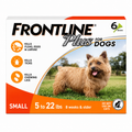 Frontline Plus for dogs packaging with a small dog on a grassy background