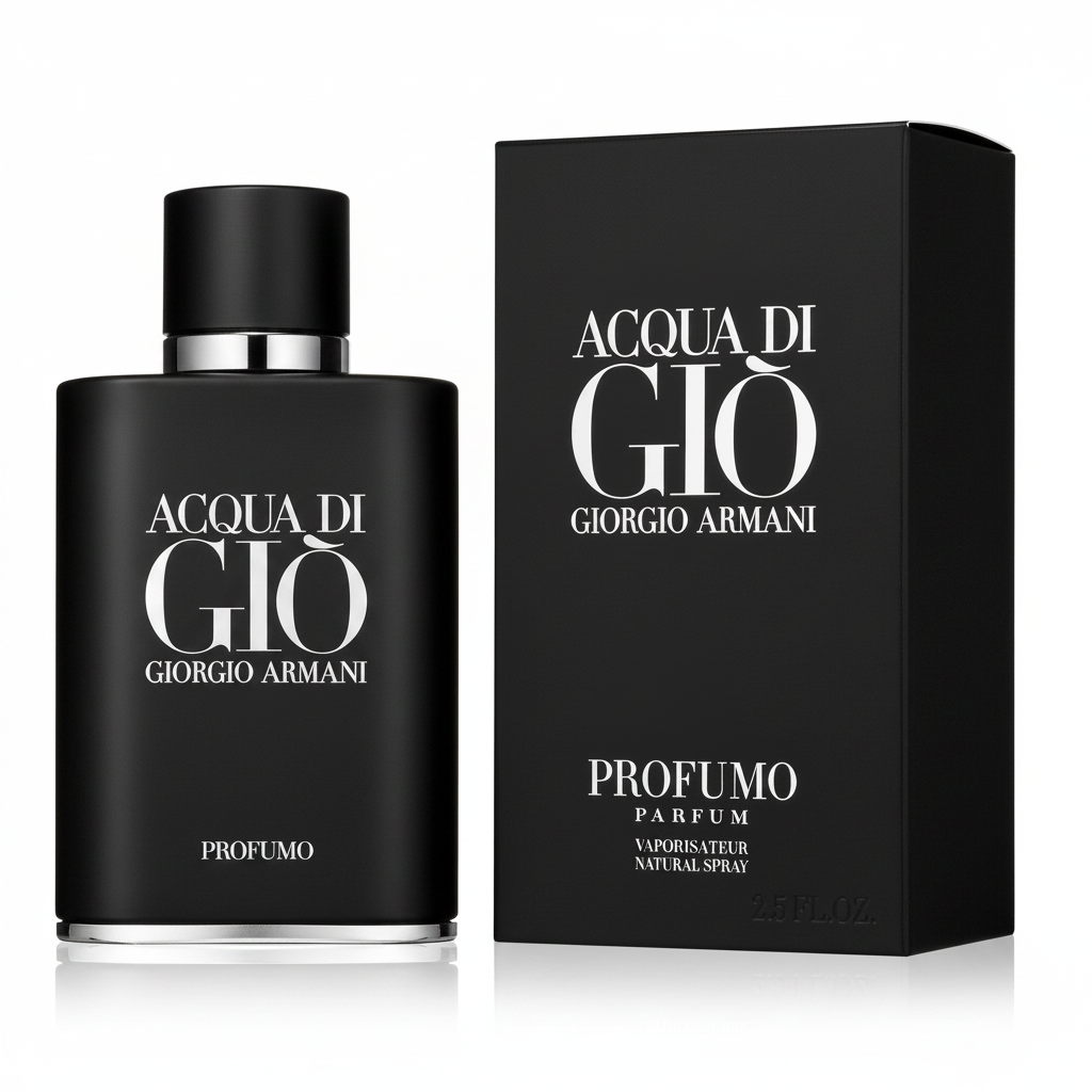 Black bottle and packaging of Acqua di Giò Profumo by Giorgio Armani