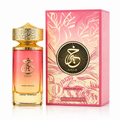 Perfume bottle and packaging with 'KHAIR' branding on a white background