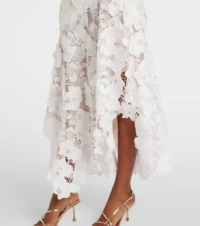 Oscar de la Renta Tweed & Guipure Midi Dress