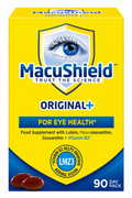 MacuShield eye health supplement packaging with blue and yellow design.