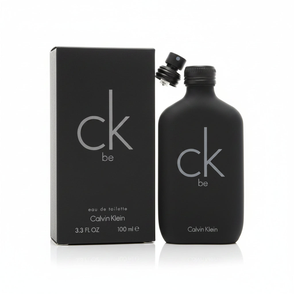 Black Calvin Klein perfume bottle and packaging on a white background