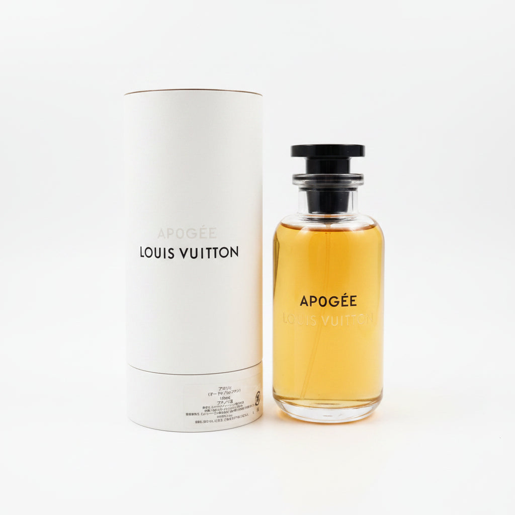 Louis Vuitton Apogèèe perfume bottle and packaging on a neutral background
