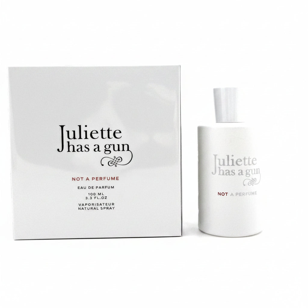 Juliette has a gun perfume bottle and packaging on a white background