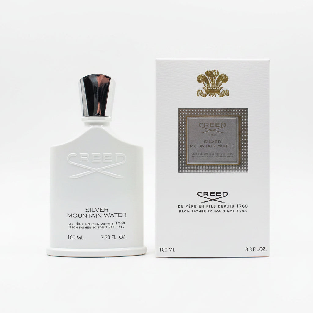 Creed Silver Mountain Water perfume bottle and packaging on a white background
