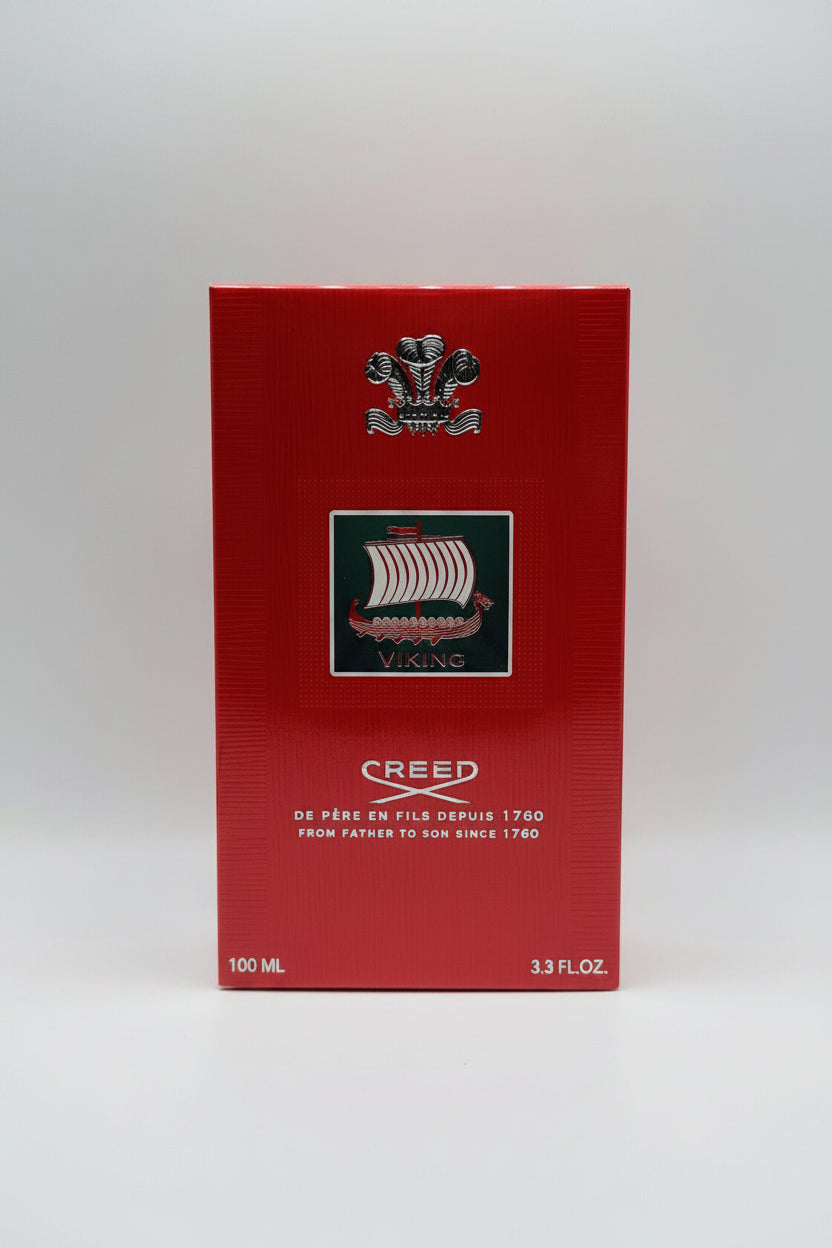 Red Creed Viking perfume box on a white background