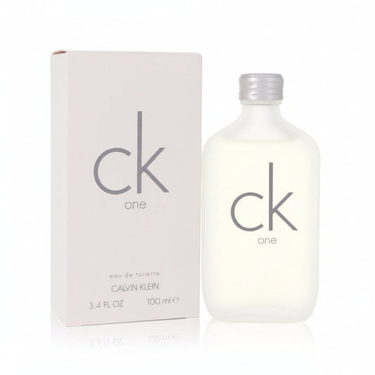 Calvin Klein CK One perfume bottle and packaging on a white background