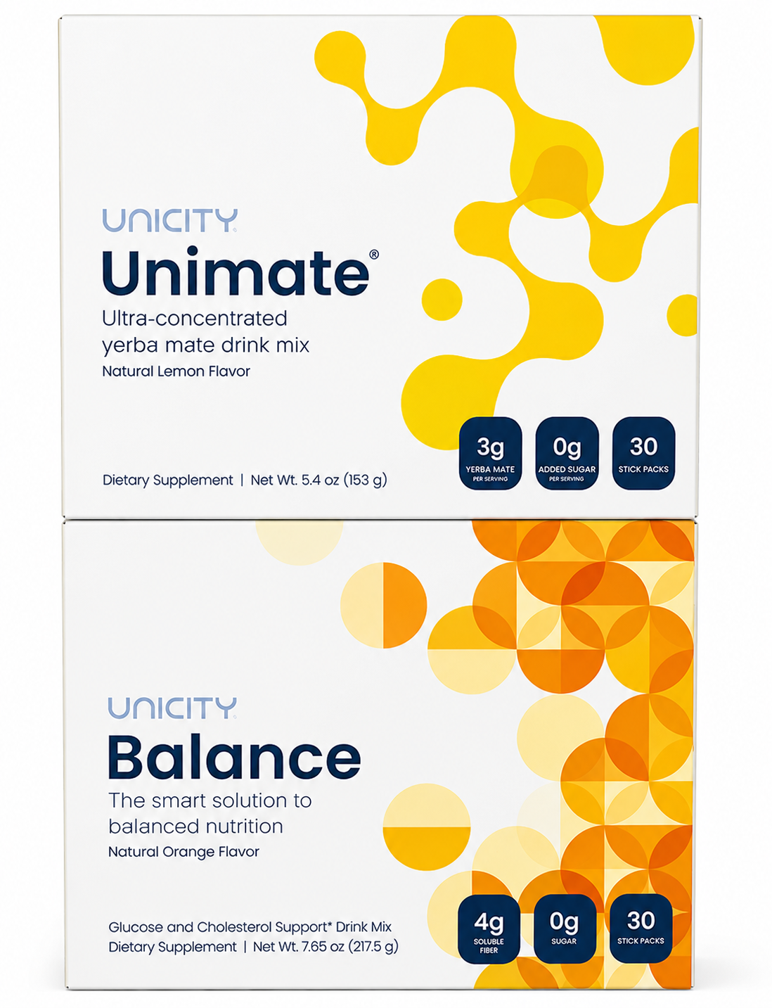 Unicity Feel Great Combo - Unimate Lemon Ginger and Balance Orange 30 Stick Packs Each